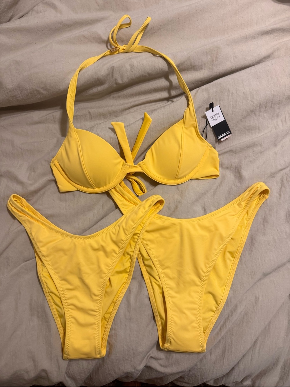 Garage Bright Yellow Push-Up Halter Bikini Set top small & bottoms small&medium